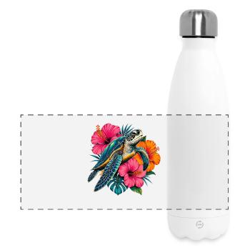 Tortue dans le design des fleurs tropicales - Gourde isotherme panoramique 500 ml - blanc - Devant
