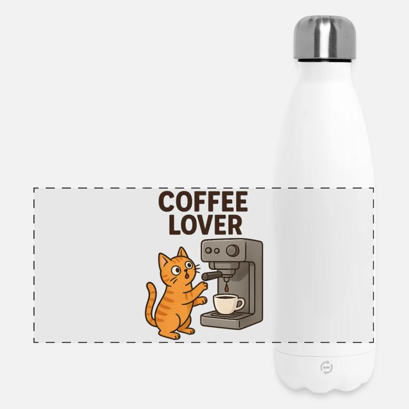 Cat Love Coffee Motif - Panoramic Thermal Bottle 500 ml - white