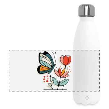 Butterfly flies to flowers - Panoramic Thermal Bottle 500 ml - white - Front
