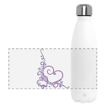 Deux coeurs avec des fleurs, rose et bleu - Gourde isotherme panoramique 500 ml - blanc - Devant