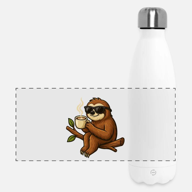 Coffee sloth with sunglasses - Panoramic Thermal Bottle 500 ml - white