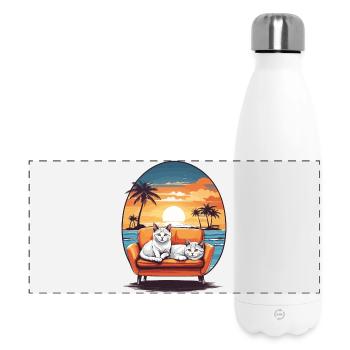 Katzen auf Sofa - Panorama Isolierflasche 500 ml - Weiß - Vorne