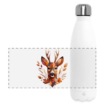 Ein Rehbock, gestaltet aus verschiedenen Blättern - Panorama Isolierflasche 500 ml - Weiß - Vorne