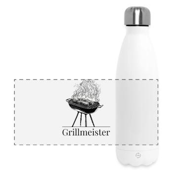 Grillmeister mit Rauch und Steak - Panorama Isolierflasche 500 ml - Weiß - Vorne