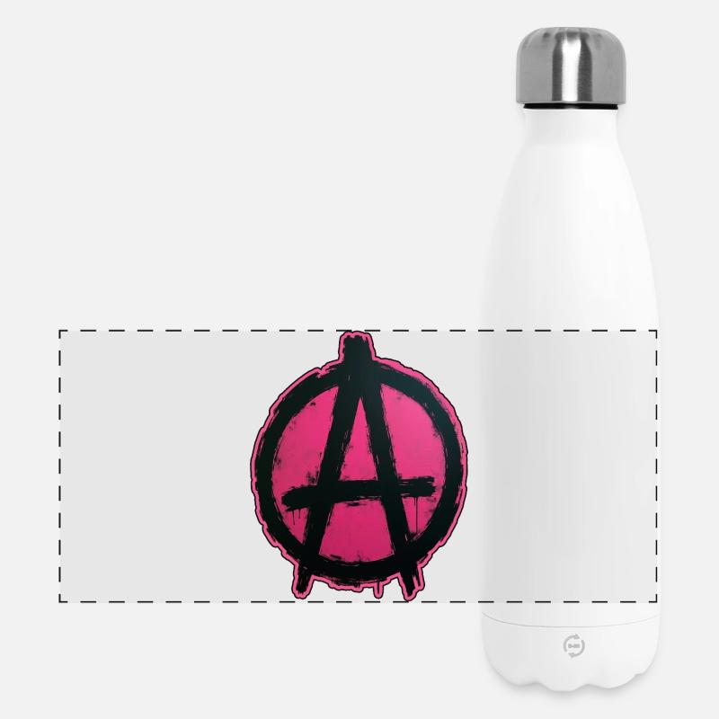 Pink Anarchy on Black Circle - Panoramic Thermal Bottle 500 ml - white