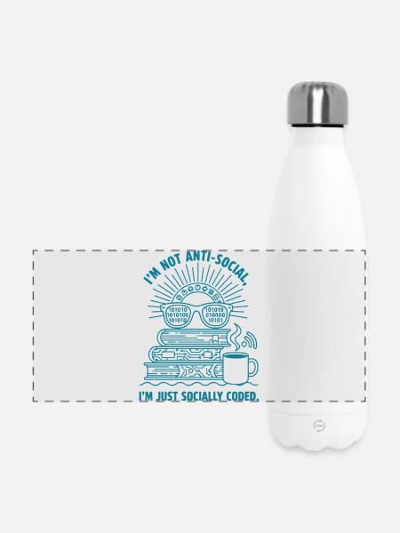 Sozial Codiert: Bücher, Kaffee & Code - Panorama Isolierflasche 500 ml - Weiß