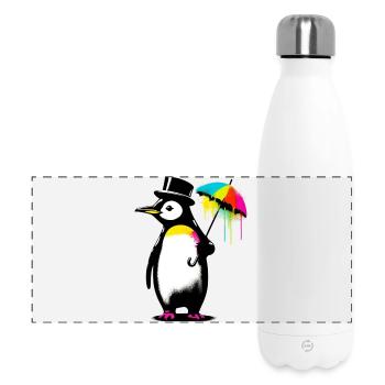 Penguin with hat and umbrella for rain - Panoramic Thermal Bottle 500 ml - white - Front