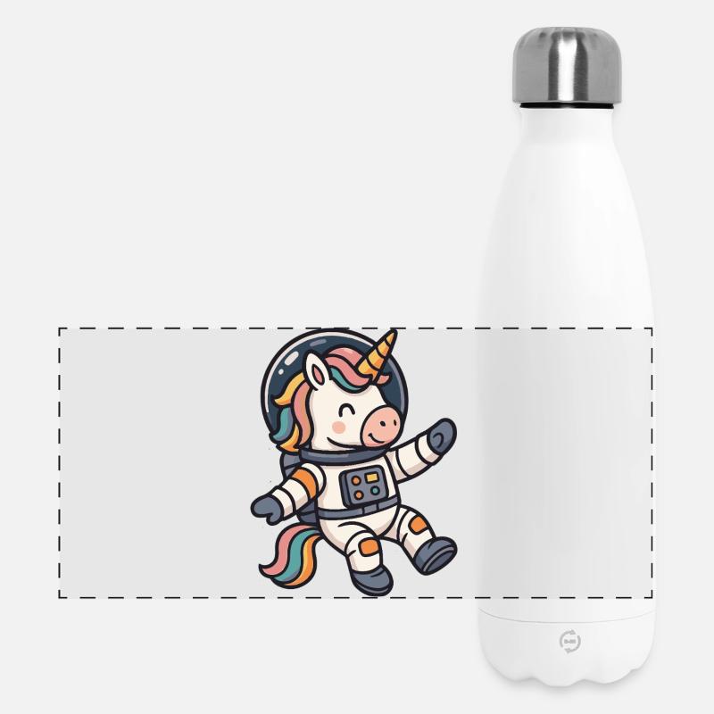 Imaginative Unicorn Astronaut Rainbow Mane - Panoramic Thermal Bottle 500 ml - white