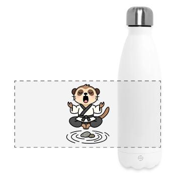 Erdmännchen in einem meditativen Zen-Kimono - Panorama Isolierflasche 500 ml - Weiß - Vorne