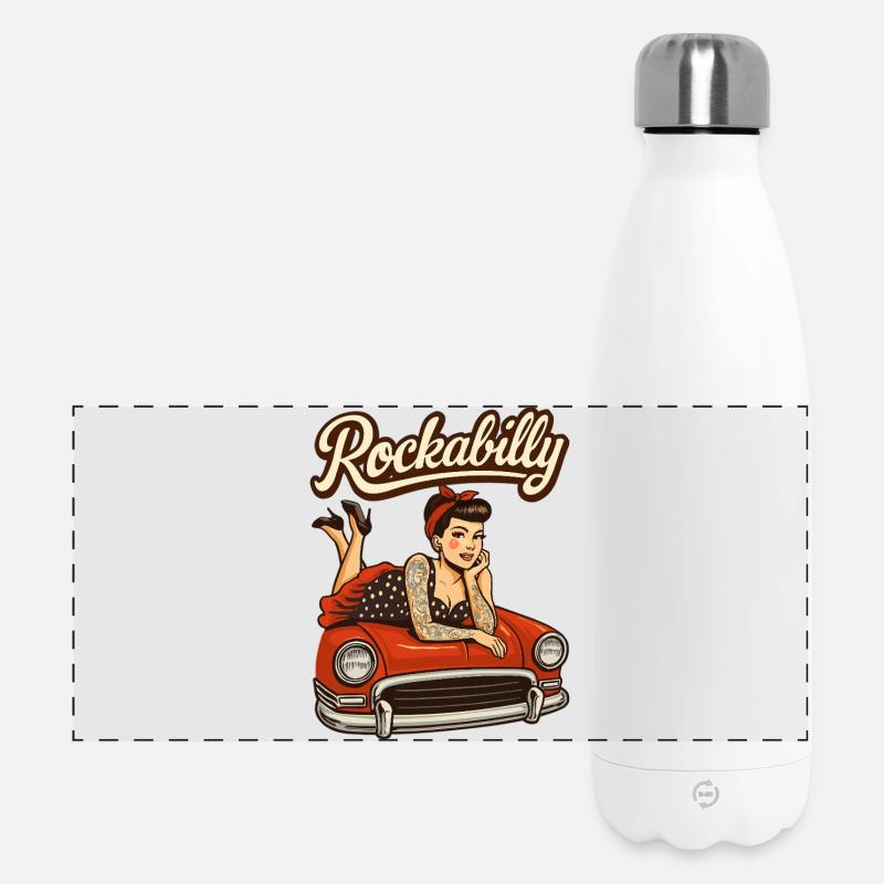 Rockabilly Oldtimer Auto Pin Up Tattoo Geschenk - Panorama Isolierflasche 500 ml - Weiß