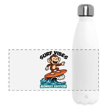 Surf Vibes, Monkey Edition. Glücklicher Surfaffe - Panorama Isolierflasche 500 ml - Weiß - Vorne