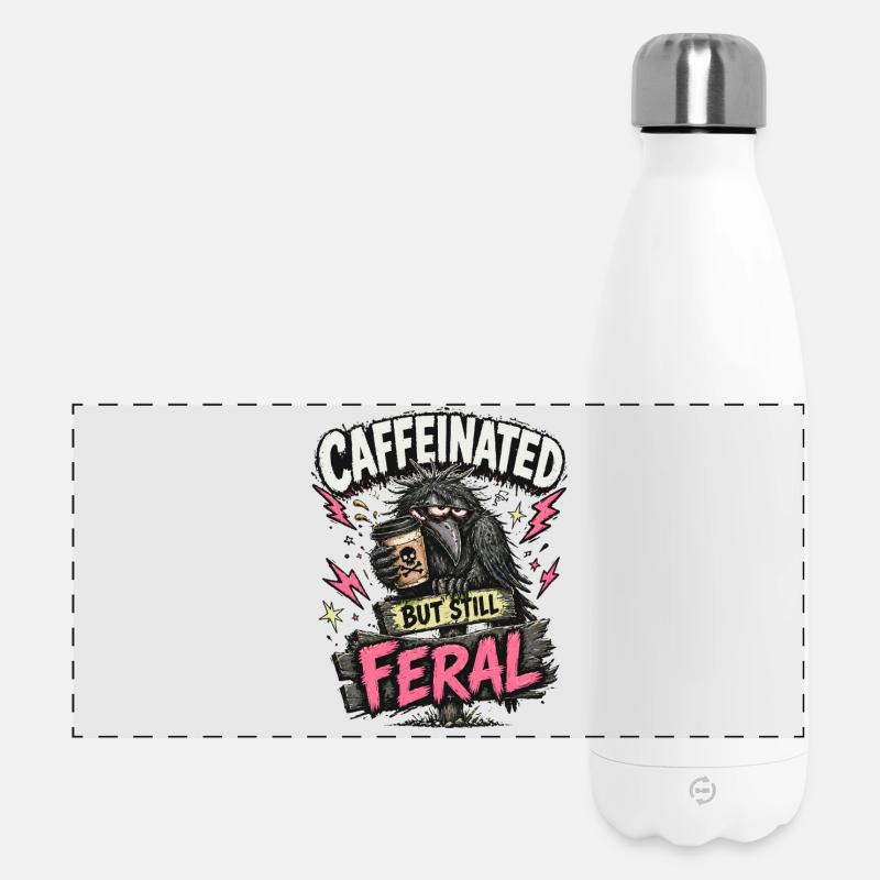 Caffeinated But Still Feral Funny Crow Design - Panoramic Thermal Bottle 500 ml - white