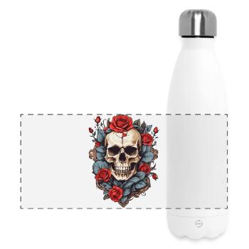 Crâne avec des roses - Gourde isotherme panoramique 500 ml - blanc - Devant