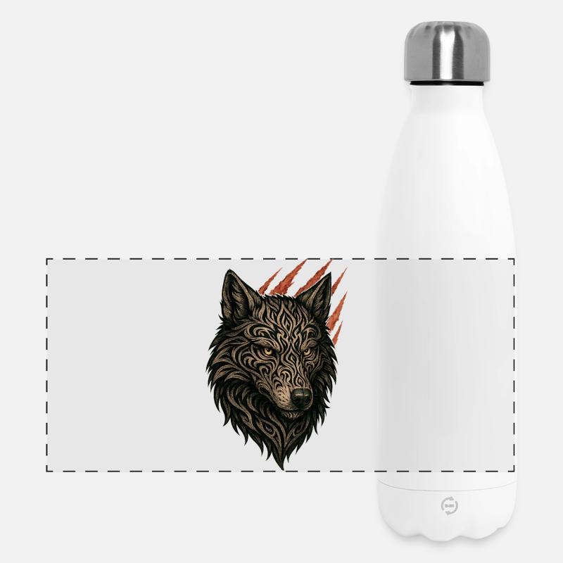 Kompliziertes Stammeswolf-Porträt - Panorama Isolierflasche 500 ml - Weiß