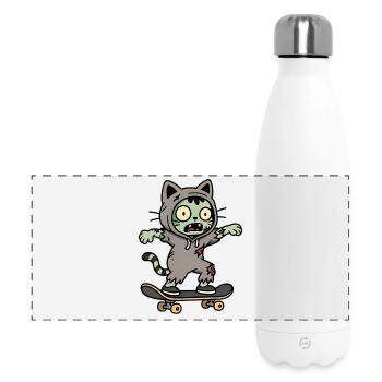 Chat Zombie sur Skate - Gourde isotherme panoramique 500 ml - blanc - Devant