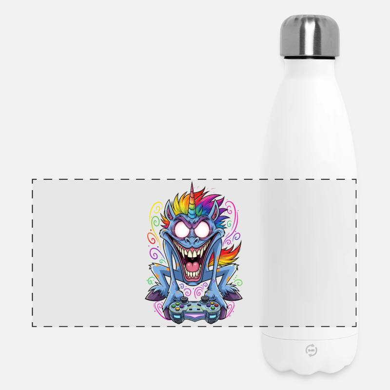 Verrücktes Gaming Einhorn mit Controller Gamer - Panorama Isolierflasche 500 ml - Weiß