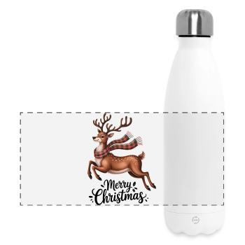 Winterhirsch mit kariertem Schal - Panorama Isolierflasche 500 ml - Weiß - Vorne