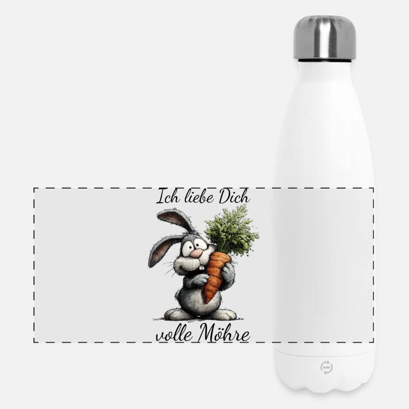 Hoppelbunny with carrot full carrot Valentine's Day - Panoramic Thermal Bottle 500 ml - white