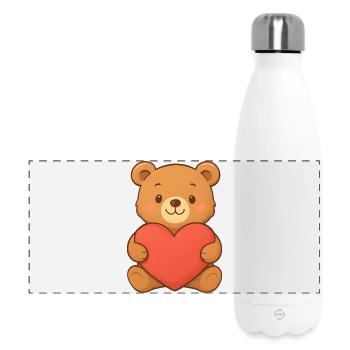 Kuschelbär mit Herz – Liebe zum Verschenken - Panorama Isolierflasche 500 ml - Weiß - Vorne