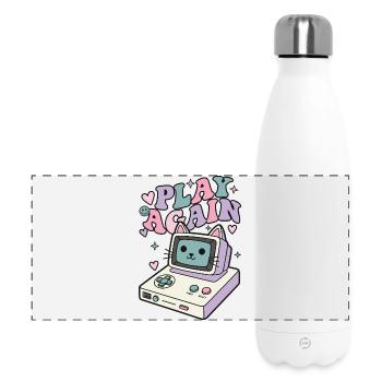 Play Again Cat Retro - Panoramic Thermal Bottle 500 ml - white - Front