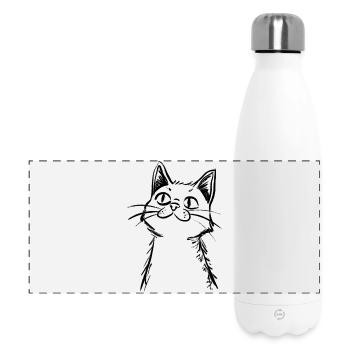 Chat Curieux - Croquis dessiné à la main - Gourde isotherme panoramique 500 ml - blanc - Devant