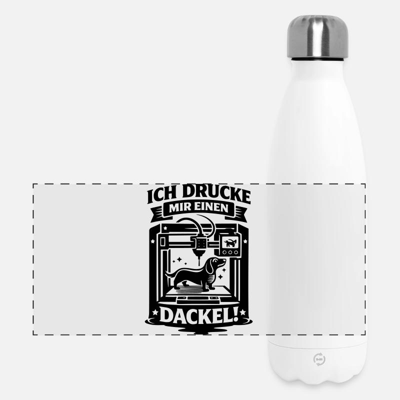 Dachshund 3D Printer Crafting Dog - Panoramic Thermal Bottle 500 ml - white