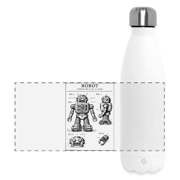 Plan de brevet de robot vintage - Gourde isotherme panoramique 500 ml - blanc - Devant