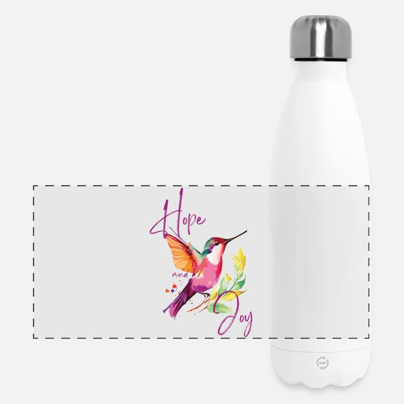 Bunter Kolibri mit Freuden- und Hoffnungsmustern - Panorama Isolierflasche 500 ml - Weiß