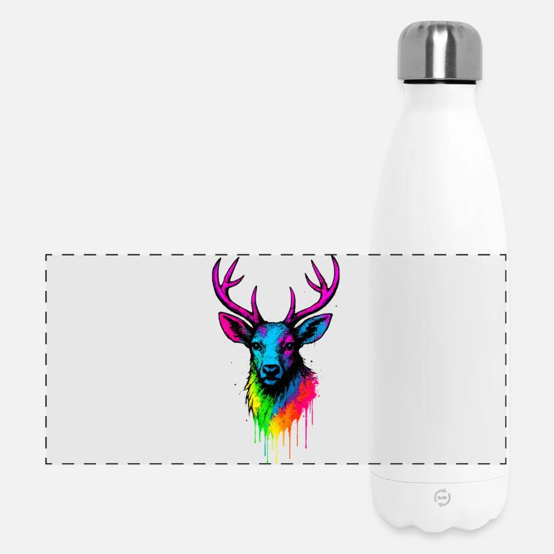 Regenbogen Hirsch Neon Splash - Panorama Isolierflasche 500 ml - Weiß