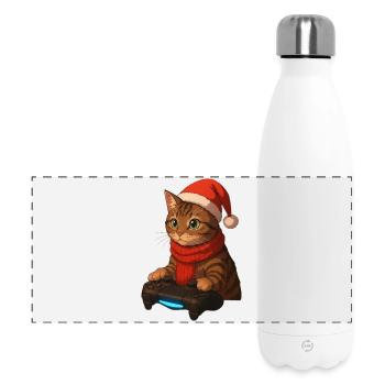 Katzen-Gamer im Weihnachtslook - Panorama Isolierflasche 500 ml - Weiß - Vorne