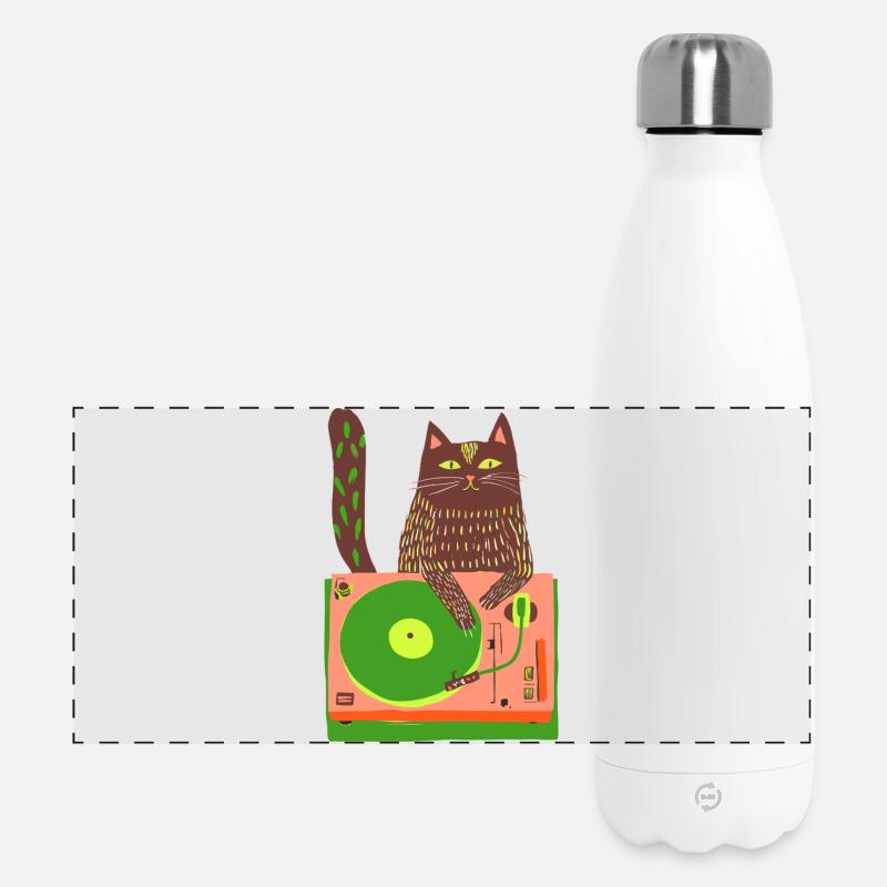 Cat DJ on Neon Turntable - Panoramic Thermal Bottle 500 ml - white