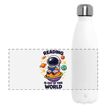 La lecture, c’est hors de ce monde - Gourde isotherme panoramique 500 ml - blanc - Devant