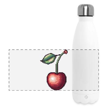 Cerise Pixel Rétro - Gourde isotherme panoramique 500 ml - blanc - Devant