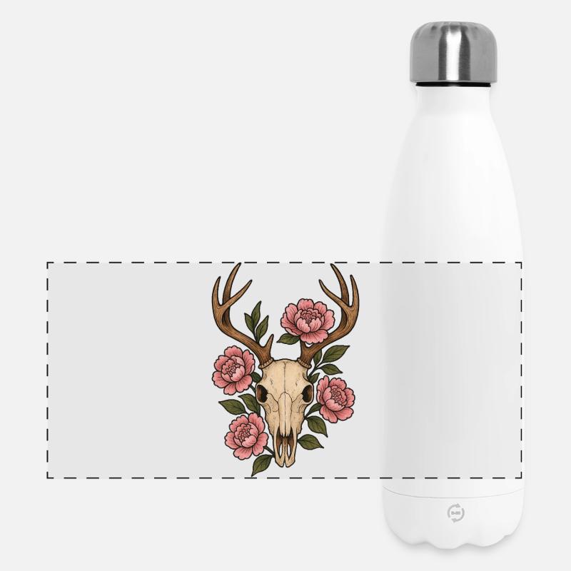 Peony Skull Deer Emblem - Panoramic Thermal Bottle 500 ml - white