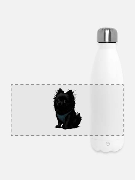 Schwarzer Spitz Hund mit blauer Weste - Panorama Isolierflasche 500 ml - Weiß