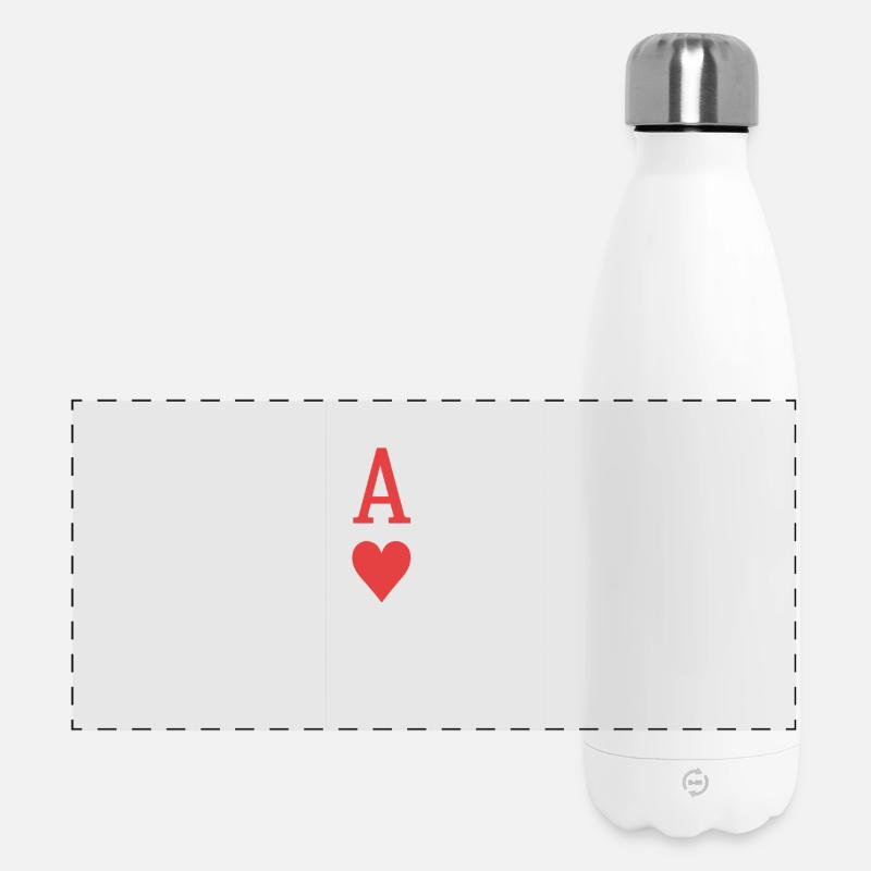 Red Ace of Hearts on Black Background - Panoramic Thermal Bottle 500 ml - white