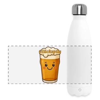 Happy Beer – Cute „Glückspils“ Cartoon Design - Panorama Isolierflasche 500 ml - Weiß - Vorne