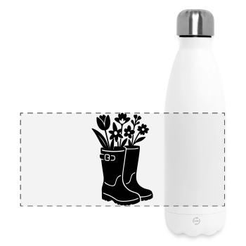 Spring boots with flowers - Panoramic Thermal Bottle 500 ml - white - Front