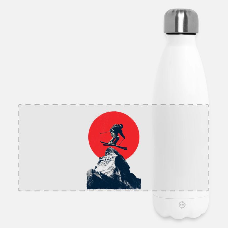 Ski jumping over rocky peaks - Panoramic Thermal Bottle 500 ml - white