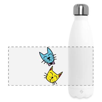 Duo de chats couleurs pastel - Gourde isotherme panoramique 500 ml - blanc - Devant