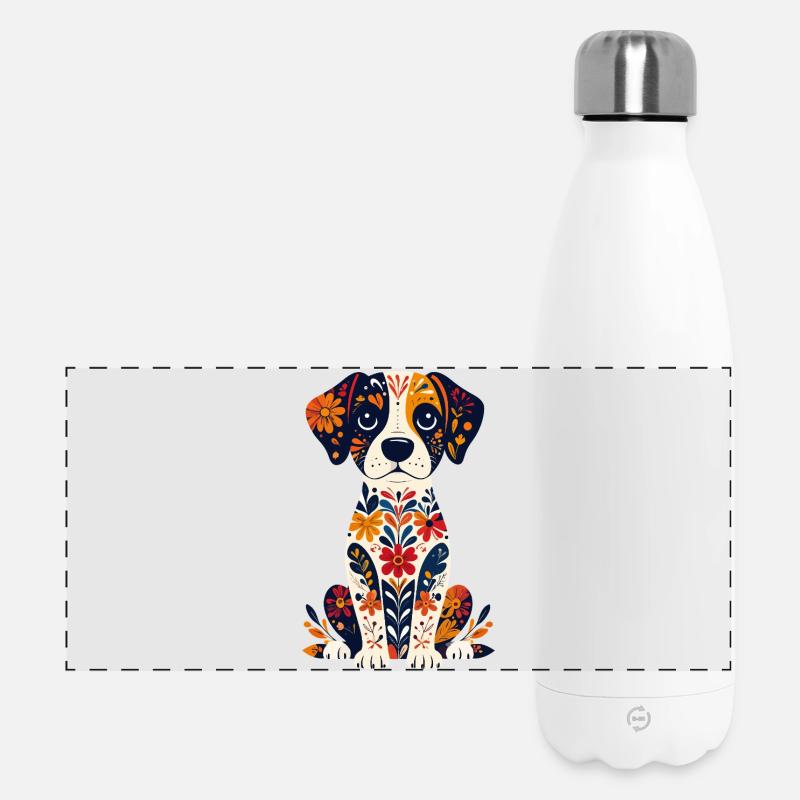 Chien fleur Petit Chien mignon Design - Gourde isotherme panoramique 500 ml - blanc