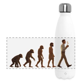 Evolutionsreise: Von Affe zu kaffeetrinkenden Mann - Panorama Isolierflasche 500 ml - Weiß - Vorne