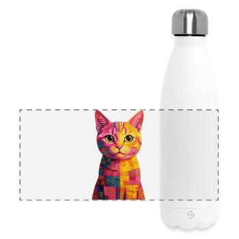 Pop Art Cat - Colorful - Panoramic Thermal Bottle 500 ml - white - Front
