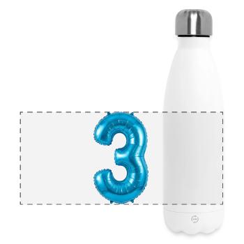 3. Geburtstag Shirt, Blauer Ballon Helium - Panorama Isolierflasche 500 ml - Weiß - Vorne