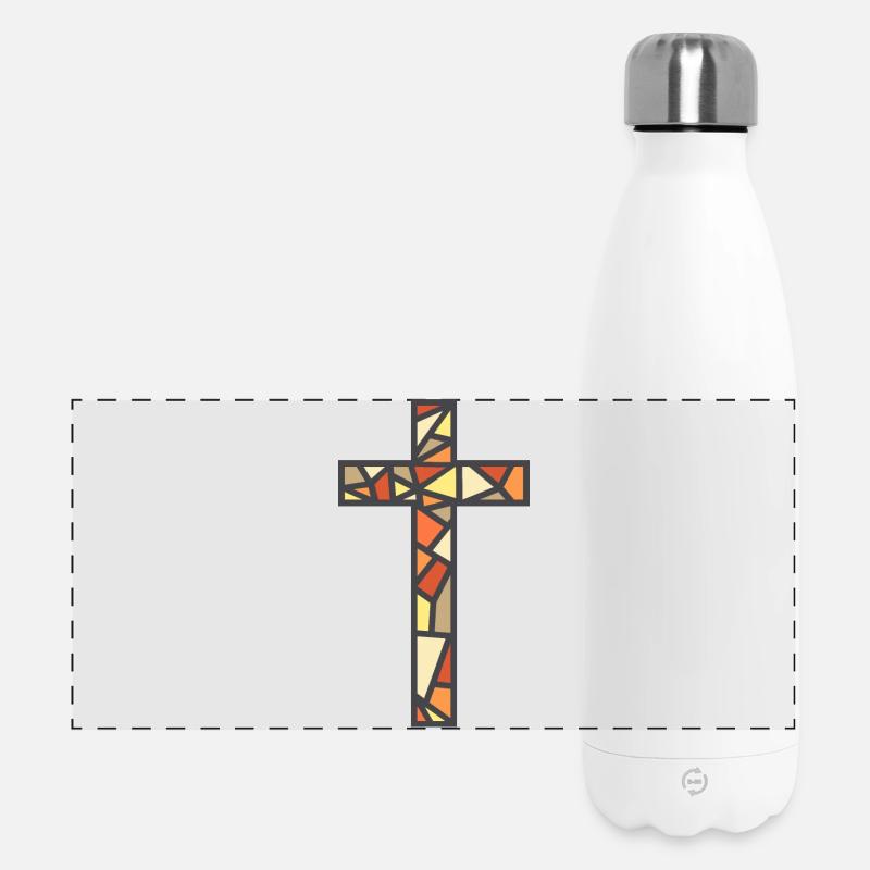 Buntglas-Kreuz - Panorama Isolierflasche 500 ml - Weiß