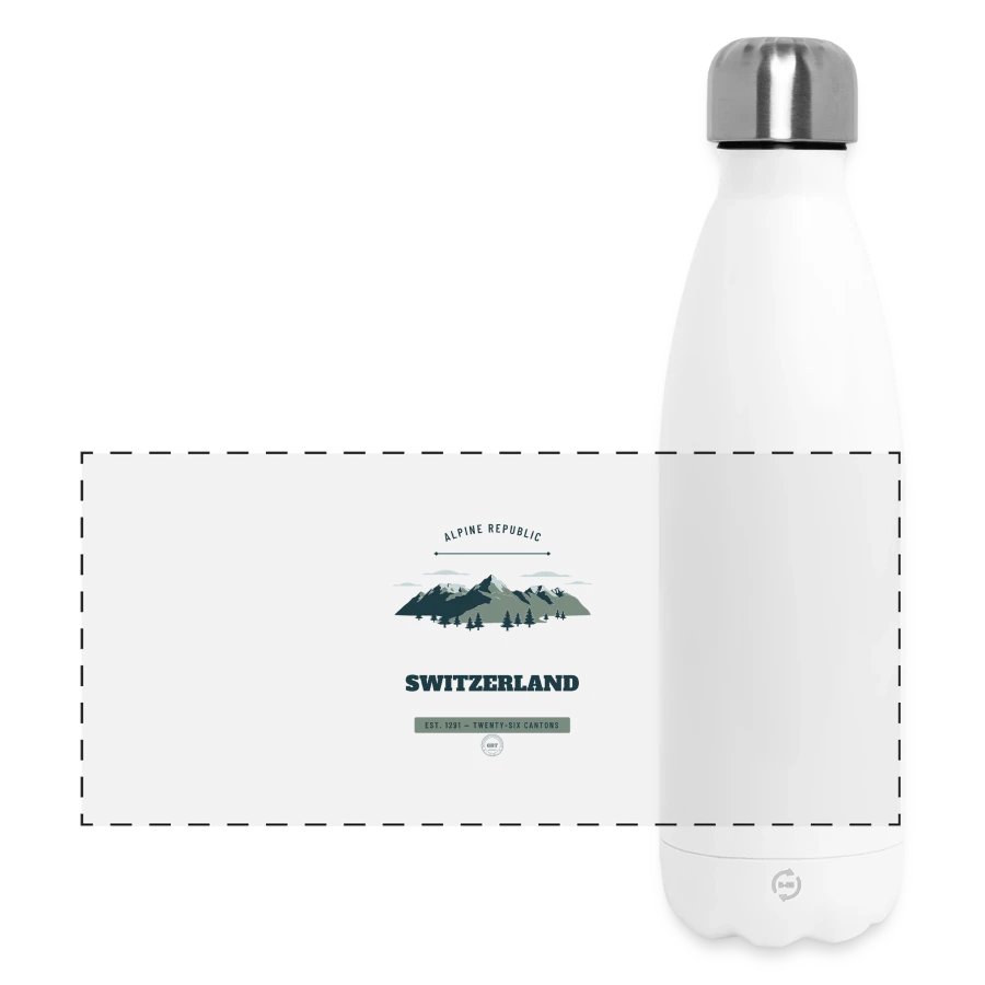 Switzerland badge on a panoramic thermal bottle 500 ml, white