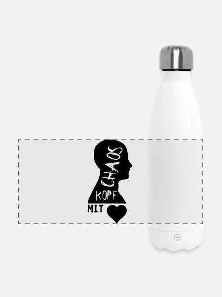 Chaoskopf mit Herz Geschenk - Panorama Isolierflasche 500 ml - Weiß