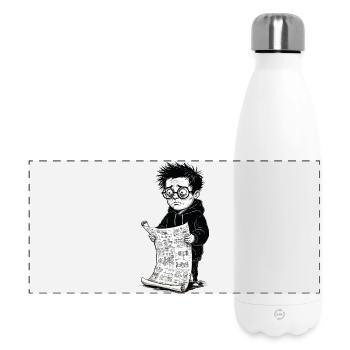 Garçon triste lisant journal noirblanc - Gourde isotherme panoramique 500 ml - blanc - Devant