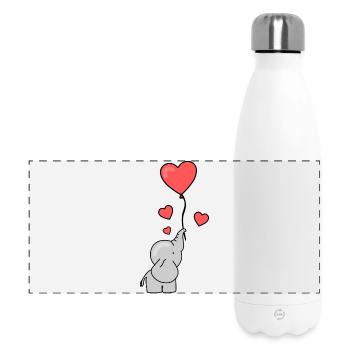 Elephant Illustration with Hearts and Balloon - Panoramic Thermal Bottle 500 ml - white - Front