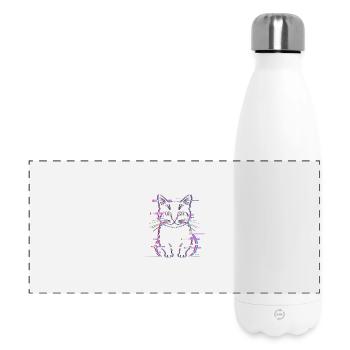 Glitch Cat Cyberpunk – Retro 90er Vaporwave - Panorama Isolierflasche 500 ml - Weiß - Vorne
